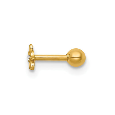 14K 18 Gauge Polished CZ Flower Labret Stud