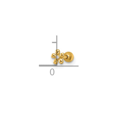 14K 18 Gauge Polished CZ Flower Labret Stud