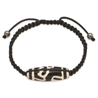 Tibet Eye Agate w/Hematite Beads Black Cord Bracelet