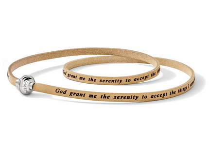 AMEN Stainless Steel Serenity Prayer Tan Leather Wrap with Magnetic Clasp 22. Bracelet