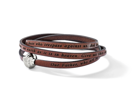 AMEN Stainless Steel Lord's Prayer Brown Leather Wrap with Magnetic Clasp with Magnetic Clasp 22. Bracelet