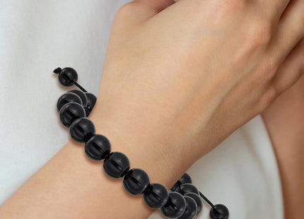 Onyx Beads on Black Polyester Cord Adjustable Bolo Bracelet