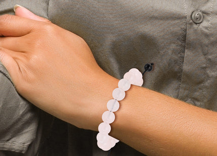 Rose Quartz and Onyx Beads on Black Polyester Cord Adjustable Bolo Bracelet