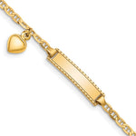 14k Polished Solid Chain/Solid Plate Heart Dangle Anchor Link Plate Baby/Child ID Bracelet view 1