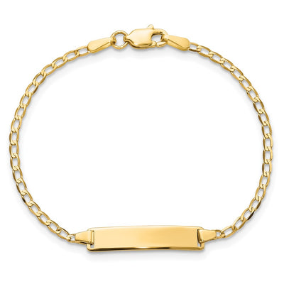 14K Polished Solid Chain/Solid Plate Flat Curb Link 22.5x4.8mm Plate Baby/Child ID Bracelet