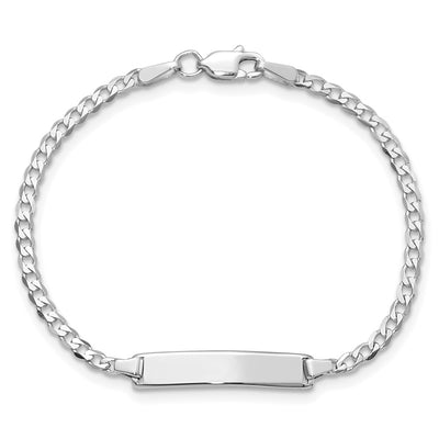 14K White Gold Polished Solid Chain/Solid Plate Flat Curb Link 20x4.2mm Plate Baby/Child ID Bracelet