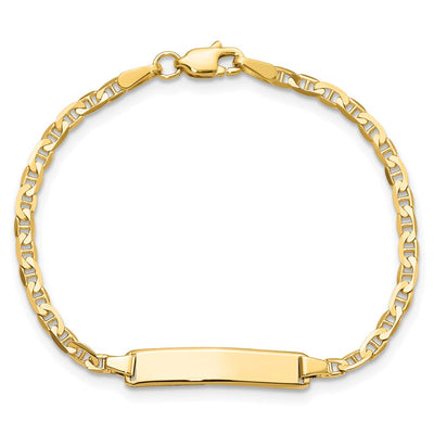 14K Polished Solid Chain/Solid Plate Flat Anchor Link Plate Baby/Child ID Bracelet