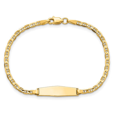 14K Polished Solid Chain/Solid Plate Flat Anchor Link Soft Diamond Shape 19.5x5.2mm Plate Baby/Child ID Bracelet