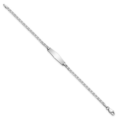 14K White Gold Polished Solid Chain/Solid Plate Anchor Link Soft Diamond Shape 19.5x5.5mm Plate Baby/Child ID Bracelet