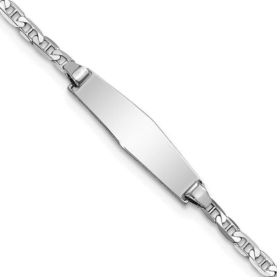 14K White Gold Polished Solid Chain/Solid Plate Anchor Link Soft Diamond Shape 19.5x5.5mm Plate Baby/Child ID Bracelet