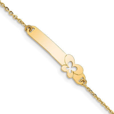 14K Polished Solid Chain/Solid Plate Butterfly 27.5x6.5mm Plate Baby/Child ID Bracelet with Extender