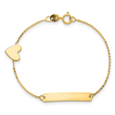 14K Polished 5.5in Heart ID Bracelet
