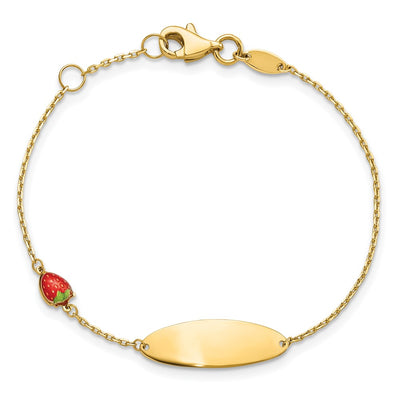 14K Enameled Strawberry Baby ID 5.5in w/.5 in Ext Bracelet