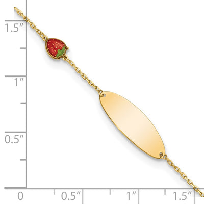 14K Enameled Strawberry Baby ID 5.5in w/.5 in Ext Bracelet