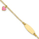 14K Polished Pink Enameled Puffed Heart and Plate Baby/Child ID Bracelet