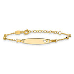 14K Polished Beaded Cut-out Heart 24x4.7mm Plate Baby/Child ID Bracelet with Extender view