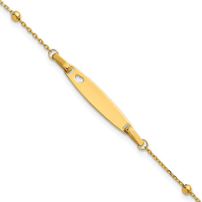14K Polished Beaded Cut-out Heart 24x4. Plate Baby/Child ID Bracelet with Extender