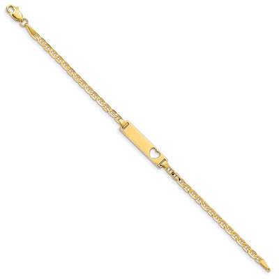 14K Polished Solid Chain/Solid Plate Anchor Link Cut-out Heart 21.5x4.8mm Plate Baby/Child ID Bracelet