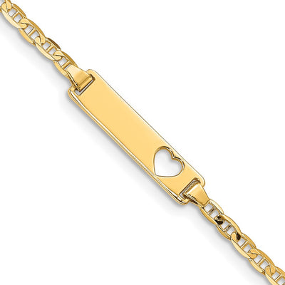 14K Polished Solid Chain/Solid Plate Anchor Link Cut-out Heart 21.5x4.8mm Plate Baby/Child ID Bracelet