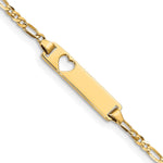 14K Polished Solid Chain/Solid Plate Figaro Link Cut-out Heart 21.4x5.4mm Plate Baby/Child ID Bracelet view