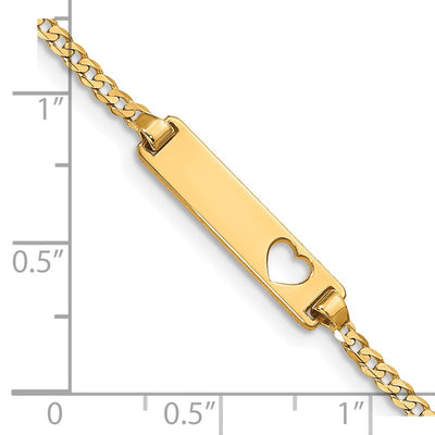 14K Polished Solid Chain/Solid Plate Curb Link Cut-out Heart Plate Baby/Child ID Bracelet