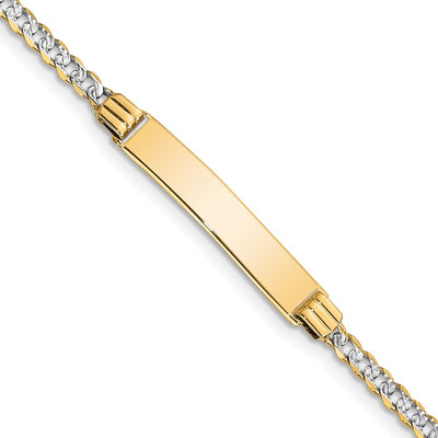 14K with Rhodium Polished Solid Chain/Solid Plate Pavé Curb Link Plate Baby/Child ID Bracelet