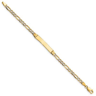 14K with Rhodium Polished Solid Chain/Solid Plate Pavé Figaro Link Plate Baby/Child ID Bracelet