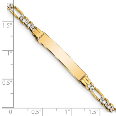 14K with Rhodium Polished Solid Chain/Solid Plate Pavé Figaro Link Plate Baby/Child ID Bracelet