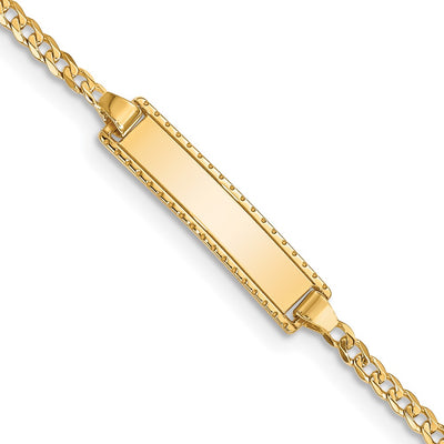 14K Polished Solid Chain/Solid Plate Curb Link Plate Baby/Child ID Bracelet