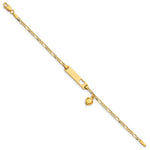 14k Polished Solid Chain/Solid Plate Cut-out Heart with Heart Dangle Figaro Link Plate Baby/Child ID Bracelet view 2