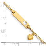 14k Polished Solid Chain/Solid Plate Cut-out Heart with Heart Dangle Figaro Link Plate Baby/Child ID Bracelet view 3