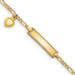 14k Polished Solid Chain/Solid Plate Heart Dangle Figaro Link Plate Baby/Child ID Bracelet view 1