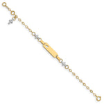14K Two-tone Polished Textured Cross and Cut-out Heart Plate Baby/Child ID Bracelet with Extender view