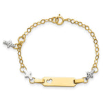 14K Two-tone Polished Textured Cross and Cut-out Heart Plate Baby/Child ID Bracelet with Extender view