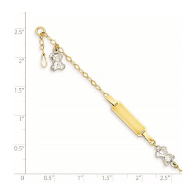 14K Two-tone Polished Teddy Bears and Plate Baby/Child ID Bracelet with Extender
