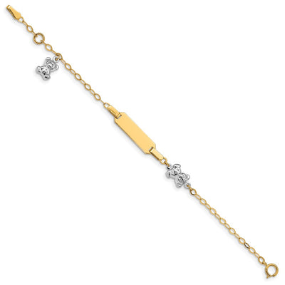 14K Two-tone Polished Teddy Bears and Plate Baby/Child ID Bracelet with Extender
