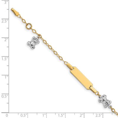 14K Two-tone Polished Teddy Bears and Plate Baby/Child ID Bracelet with Extender