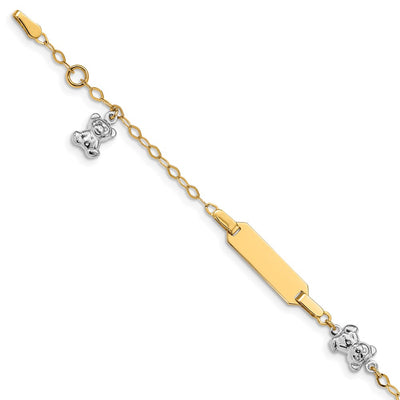 14K Two-tone Polished Teddy Bears and Plate Baby/Child ID Bracelet with Extender