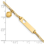 14k Polished Solid Chain/Solid Plate Cut-out Heart with Heart Dangle Curb Link Plate Baby/Child ID Bracelet view 3