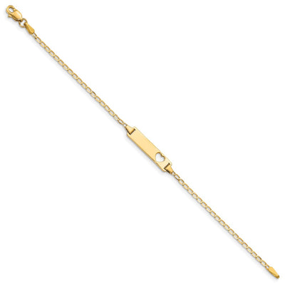 14K Polished Solid Chain/Solid Plate Flat Curb Link Cut-out Heart Plate Baby/Child ID Bracelet