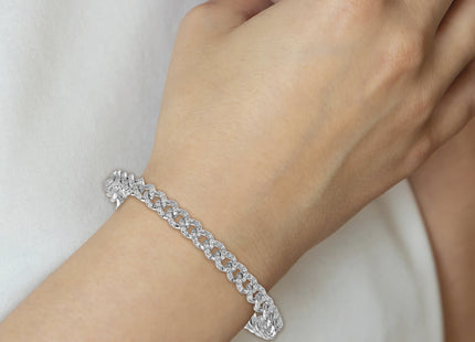 14K White Gold Polished Complete 2.6 carat Diamond Fancy Curb Link Bracelet