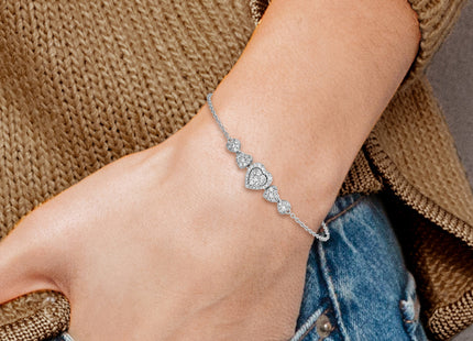 14K White Gold Polished Complete 5/8 carat Diamond Hearts Bracelet with Extender