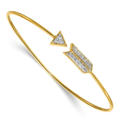 14K Polished Complete 1/3 carat Diamond Arrow Flexible Bangle Bracelet