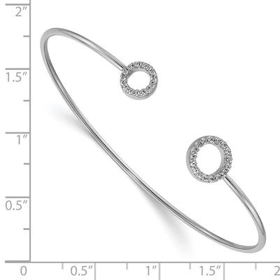 14K White Gold Polished Complete 1/4 carat Diamond Circles Flexible Cuff Bangle Bracelet