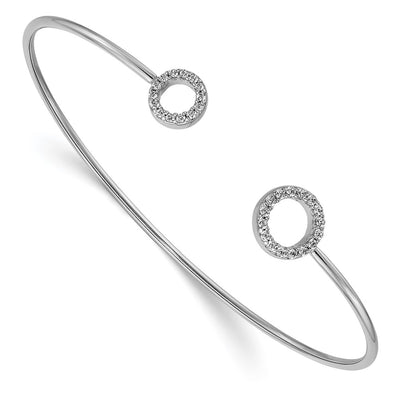 14K White Gold Polished Complete 1/4 carat Diamond Circles Flexible Cuff Bangle Bracelet
