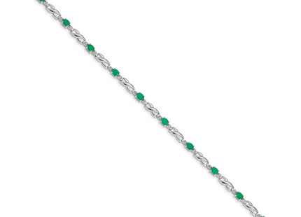 14k White Gold Complete Diamond and Oval Emerald Infinity Link 7. Bracelet (Style BM4477-EM-001-WA)