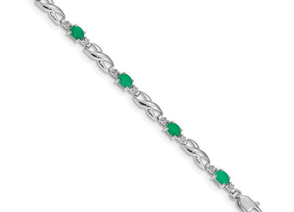 14k White Gold Complete Diamond and Oval Emerald Infinity Link 7. Bracelet (Style BM4477-EM-001-WA)