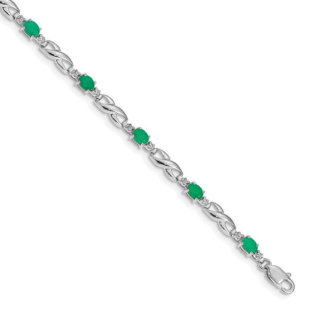 14k White Gold Complete Diamond and Oval Emerald Infinity Link 7. Bracelet, 7.25 x 4mm