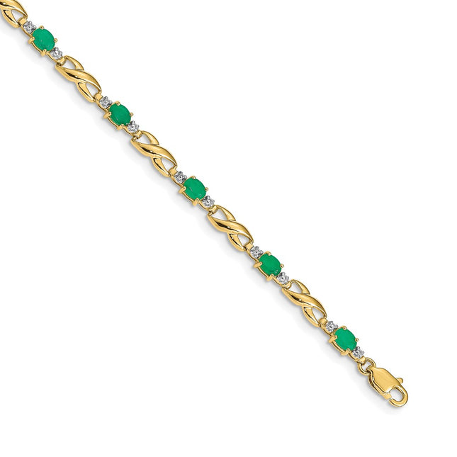 14k Complete Diamond and Oval Emerald Infinity Link 7. Bracelet, 7.25 x 4mm