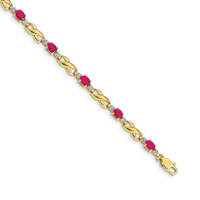 14k Complete Diamond and Oval Ruby Infinity Link 7. Bracelet, 7.25 x 4mm